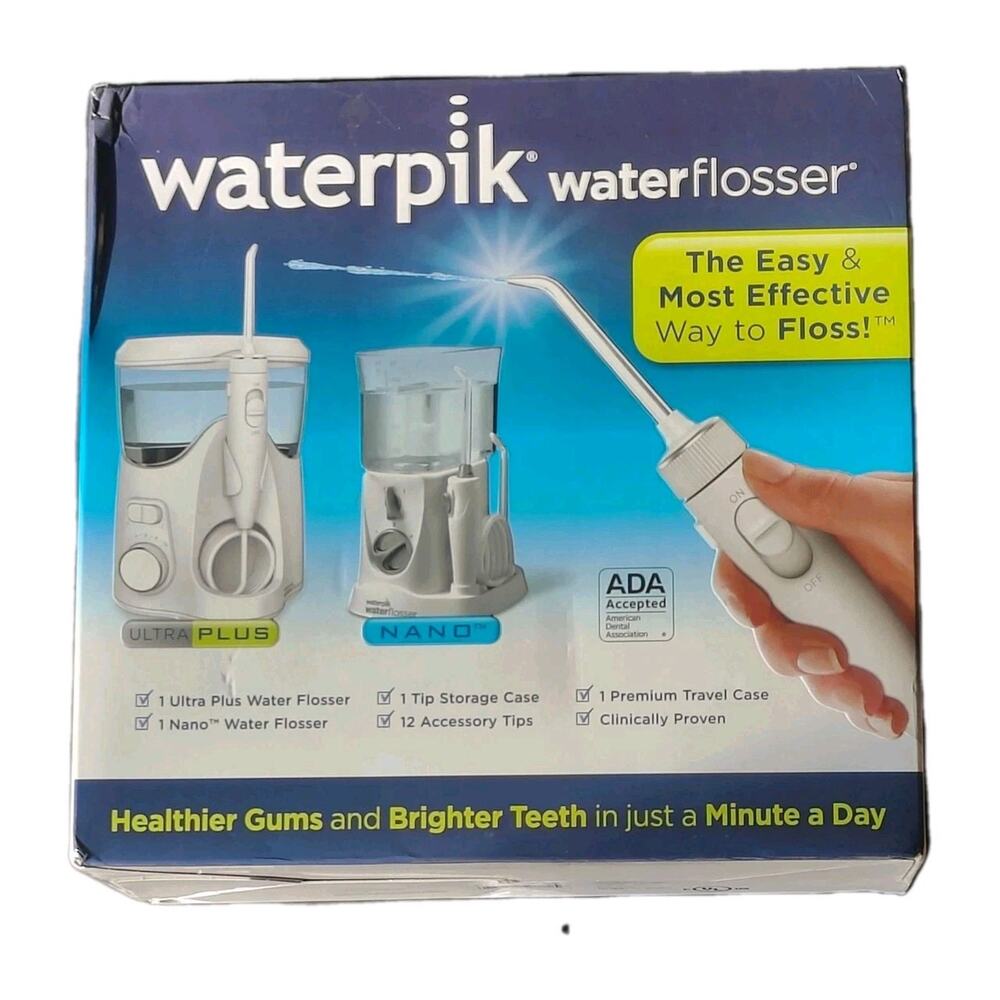 Waterpik Waterflosser Ultra + Travel Flosser Bundle w/ 12 Accessory Tips & Case